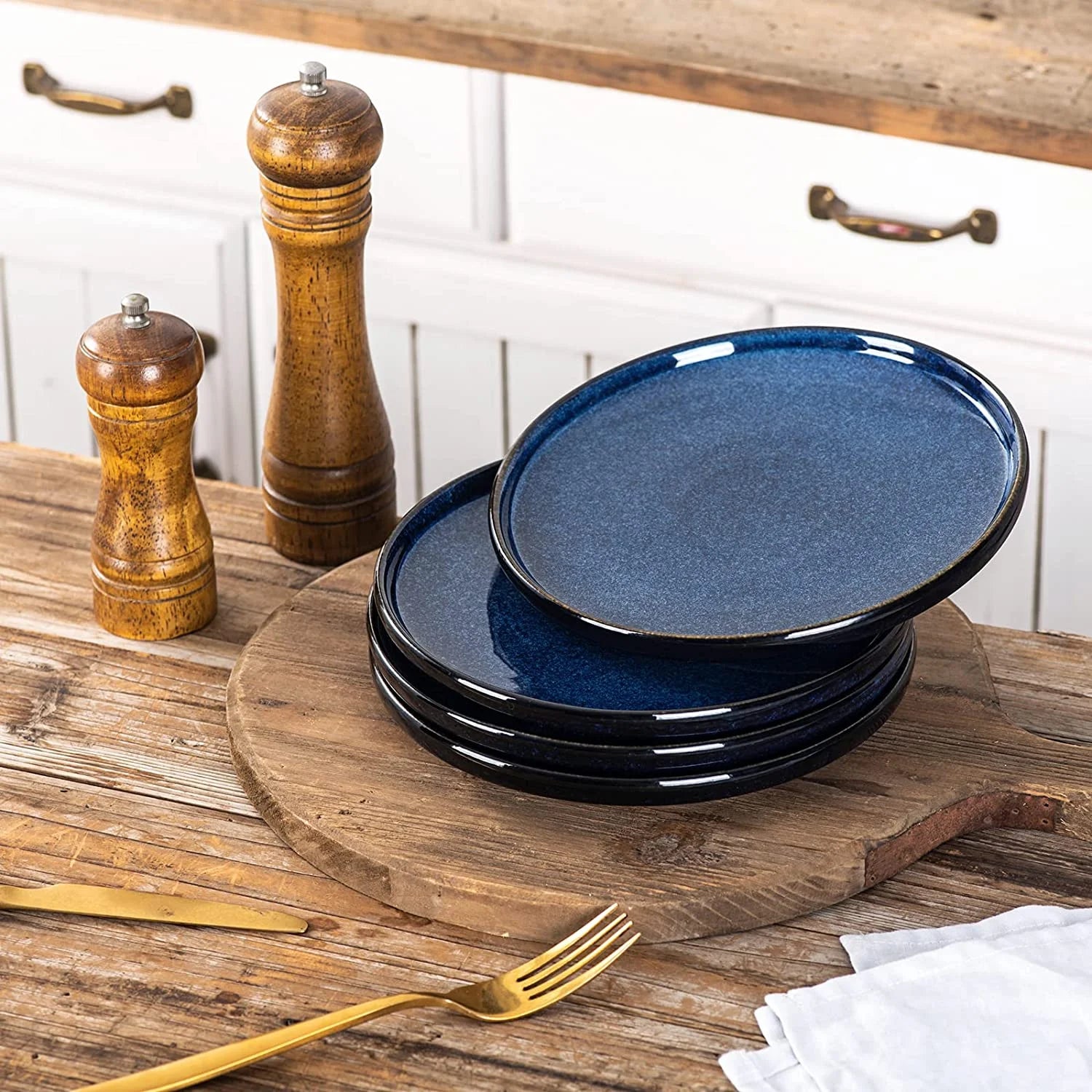 Blue 10 Inch Ceramic Dinner Plates Set of 6 R410
