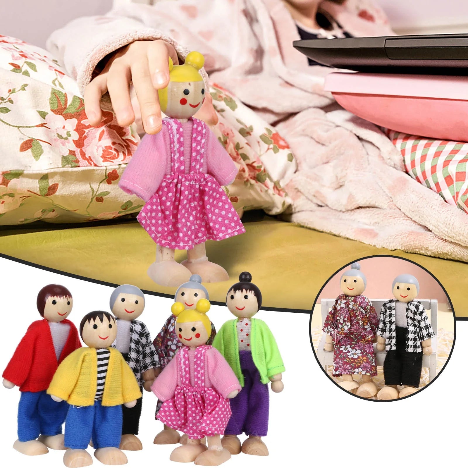 Wooden Dolls Family Playset Set of 6 Y490