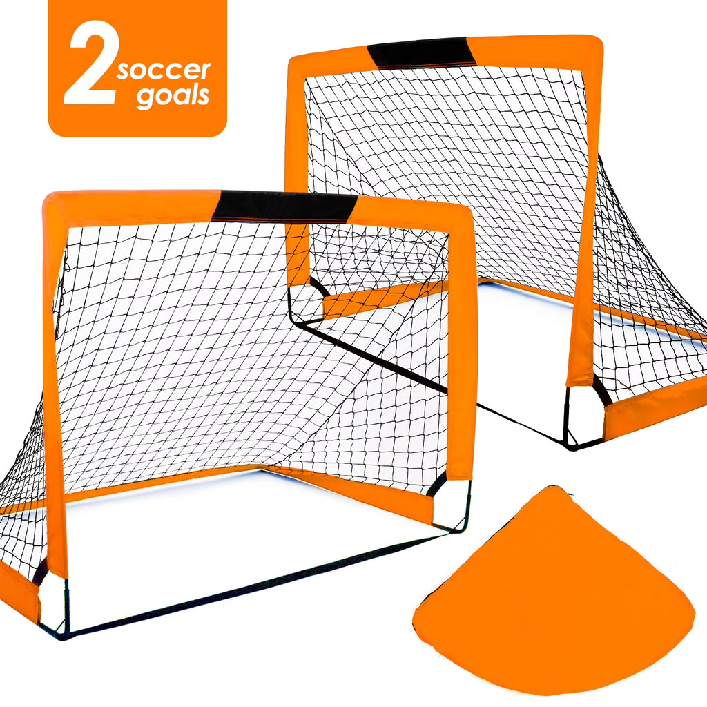 Portable Set of 2 Soccer Goals, 4x3ft Folding Soccer, Orange W128