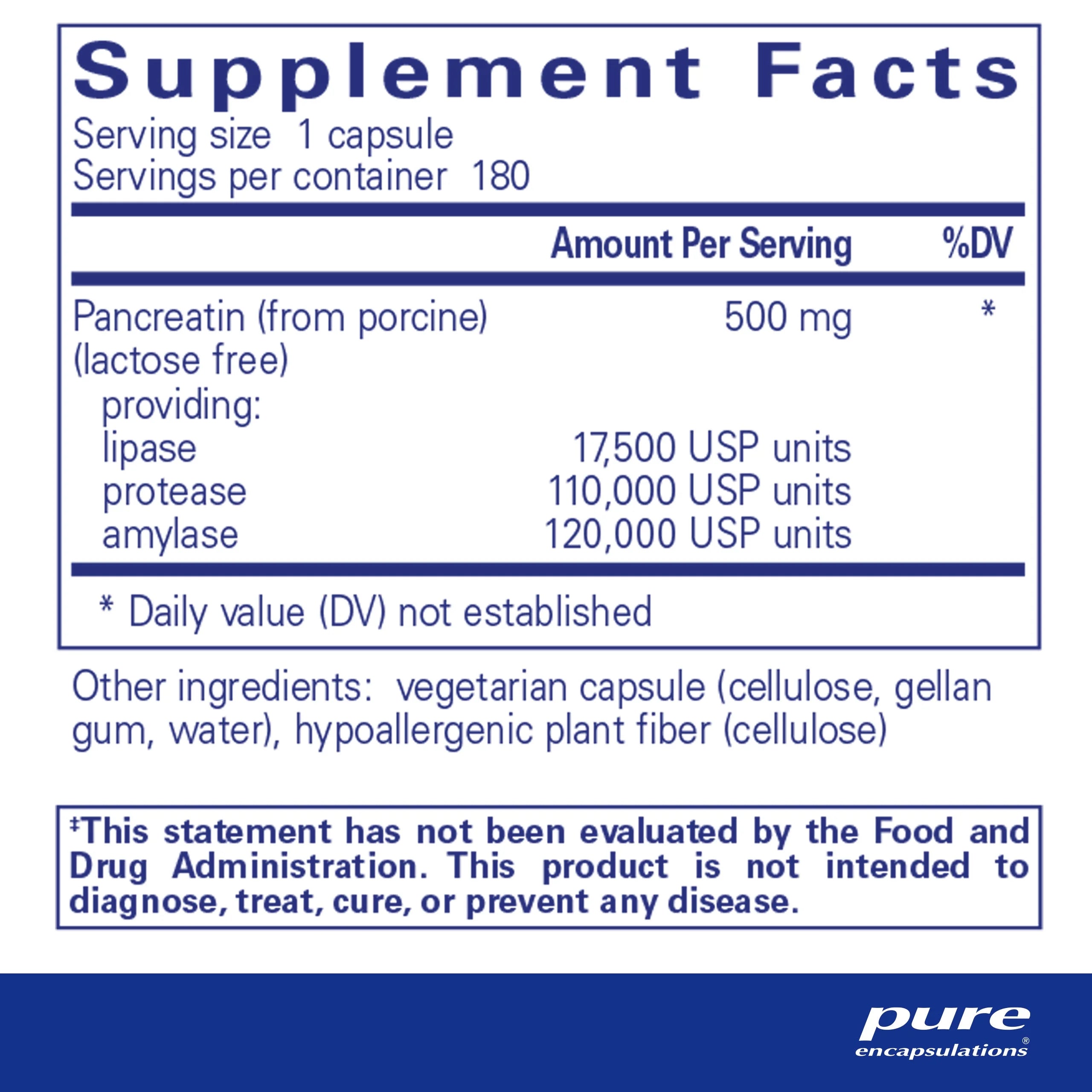180 Capsules Pancreatic Enzyme Supplement F748