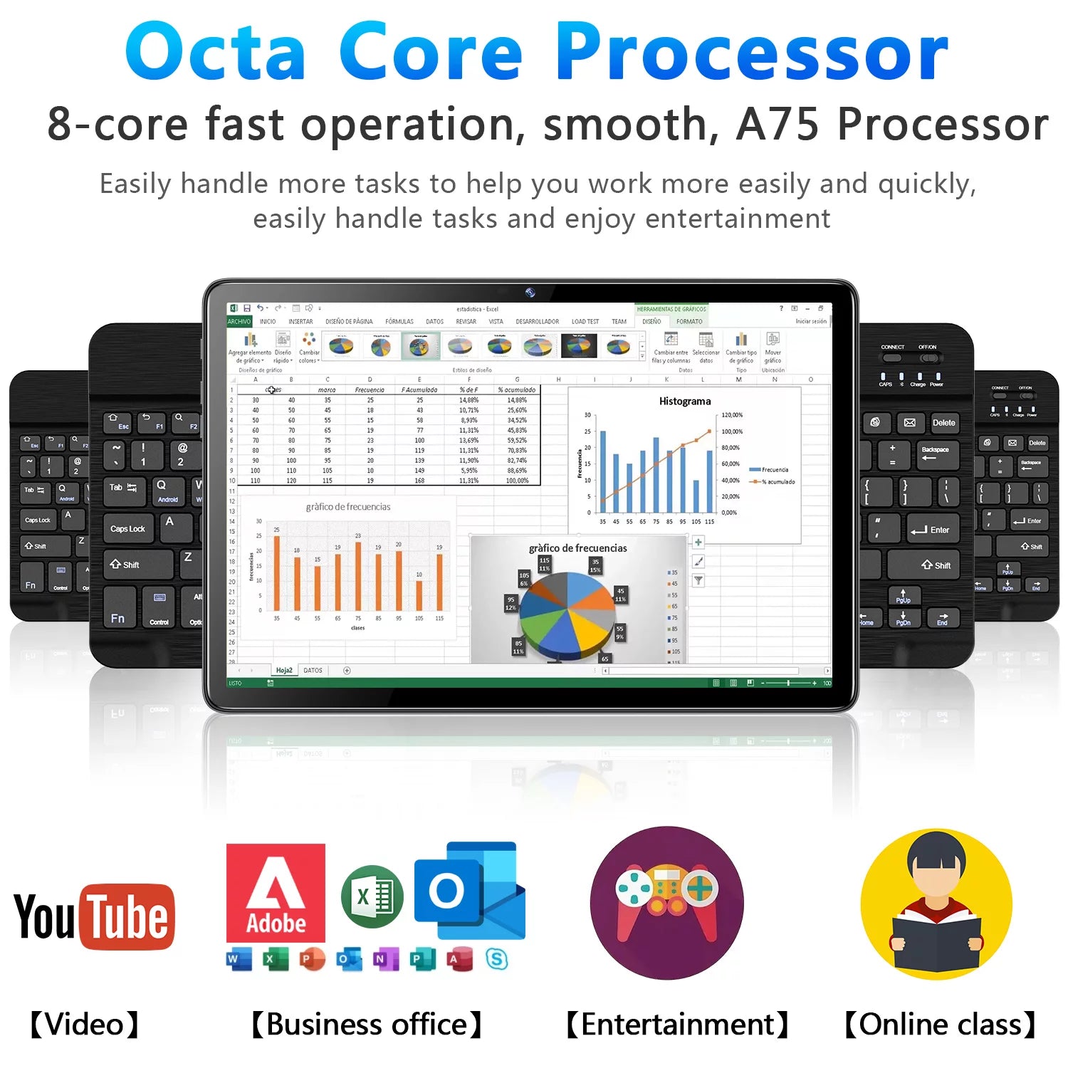 Gray 10.1 inch 128GB Tablet with Keyboard V538