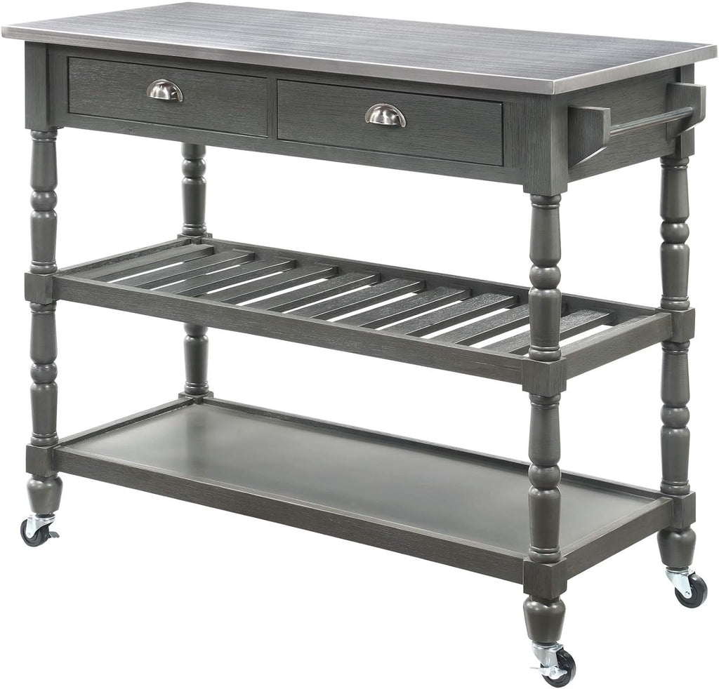 3-Tier Stainless Steel Kitchen Cart with Drawers, Dark Gray A3264