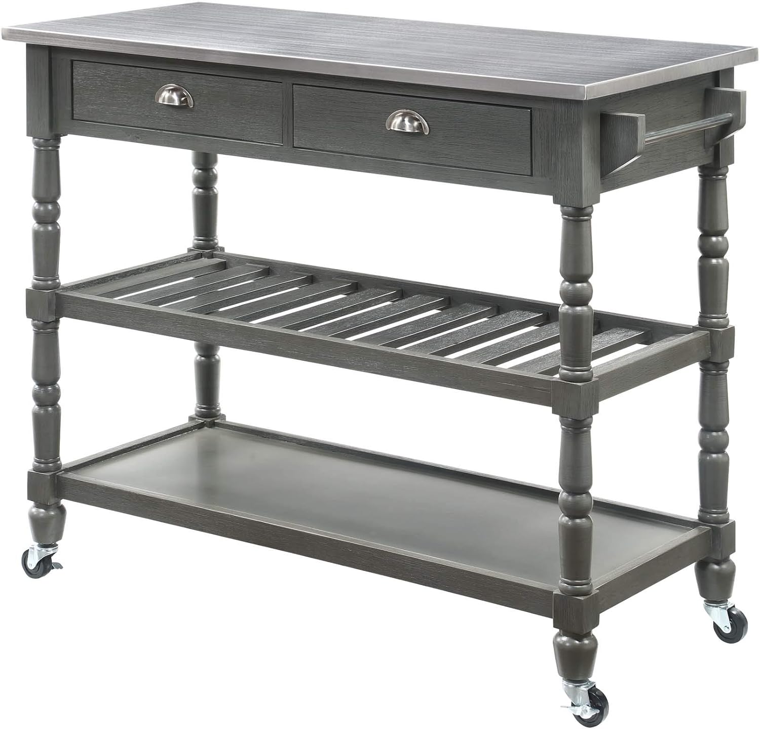 3-Tier Stainless Steel Kitchen Cart with Drawers, Dark Gray A3264