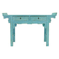Blue Hand Carved Wood Table U736