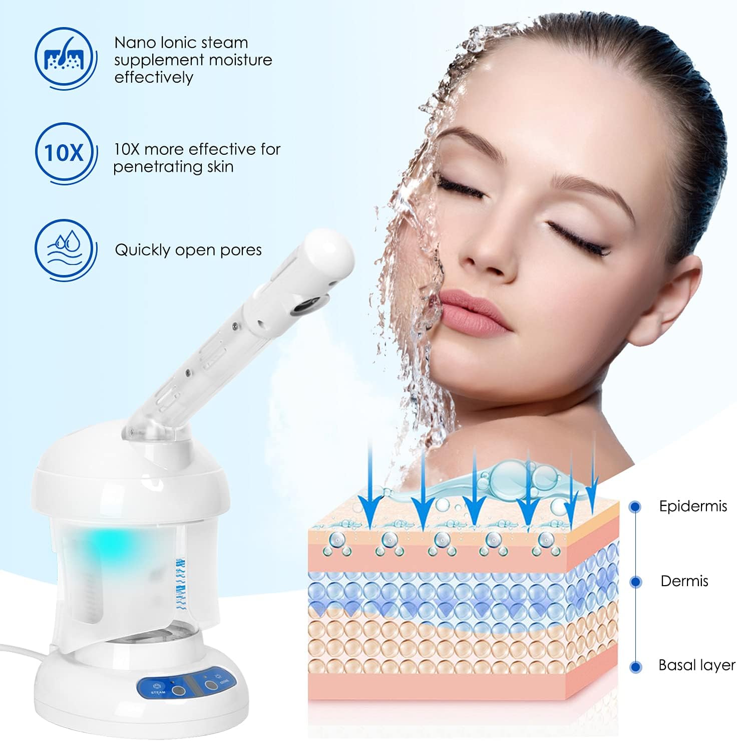 White Nano Ionic Facial Steamer with Extendable Arm A4572