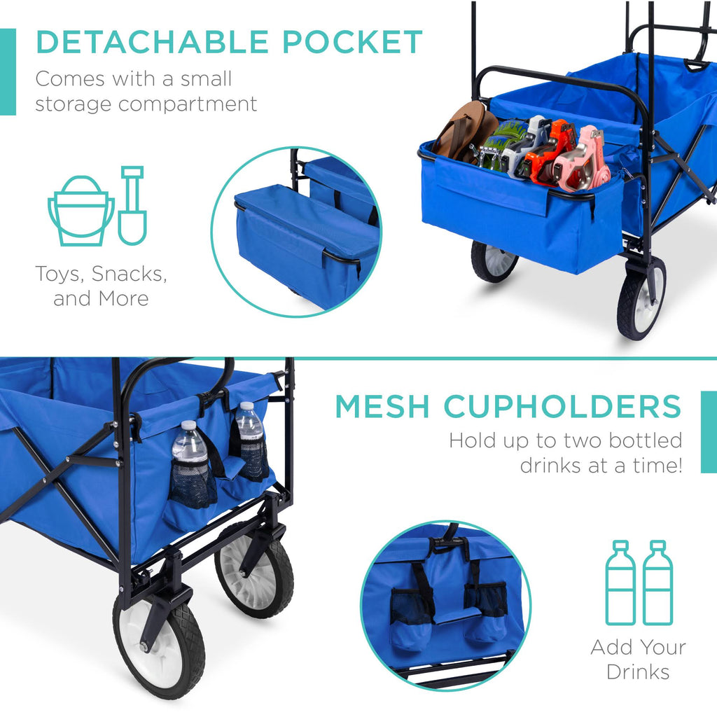 Blue Folding Utility Cargo Wagon Cart with Removable Canopy C5130