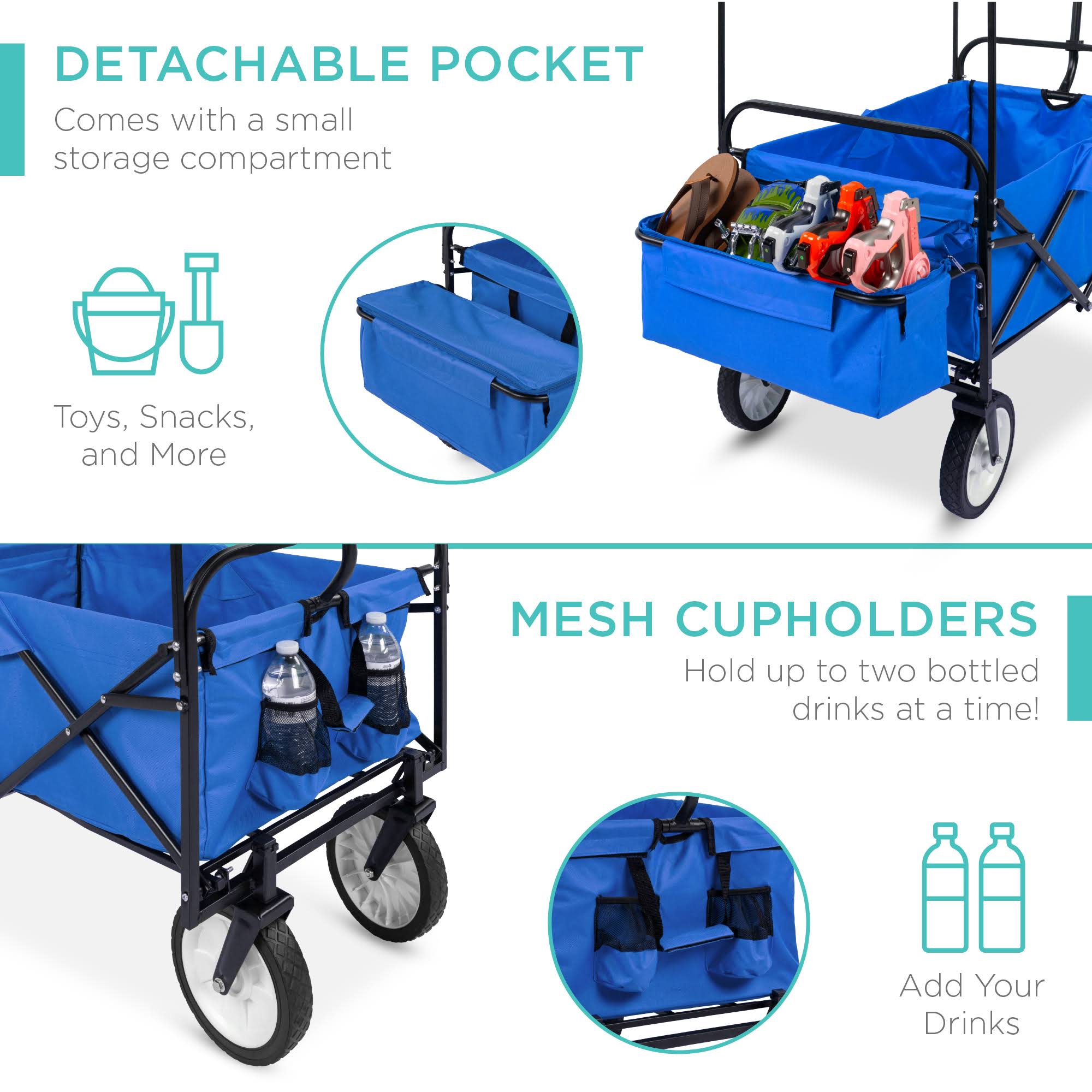 Blue Folding Utility Cargo Wagon Cart with Removable Canopy C5130