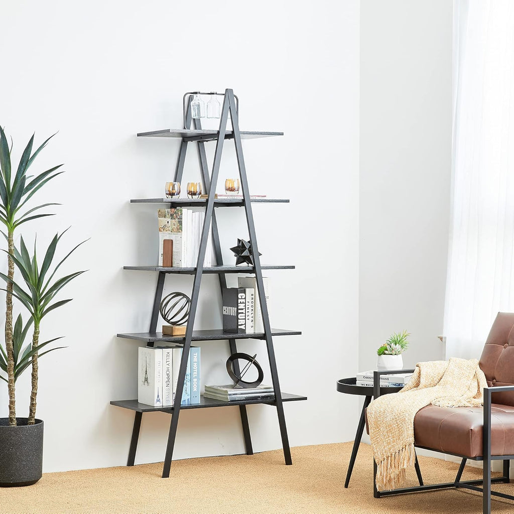 Black 3 Tier Metal Frame Wood Bookshelf D176