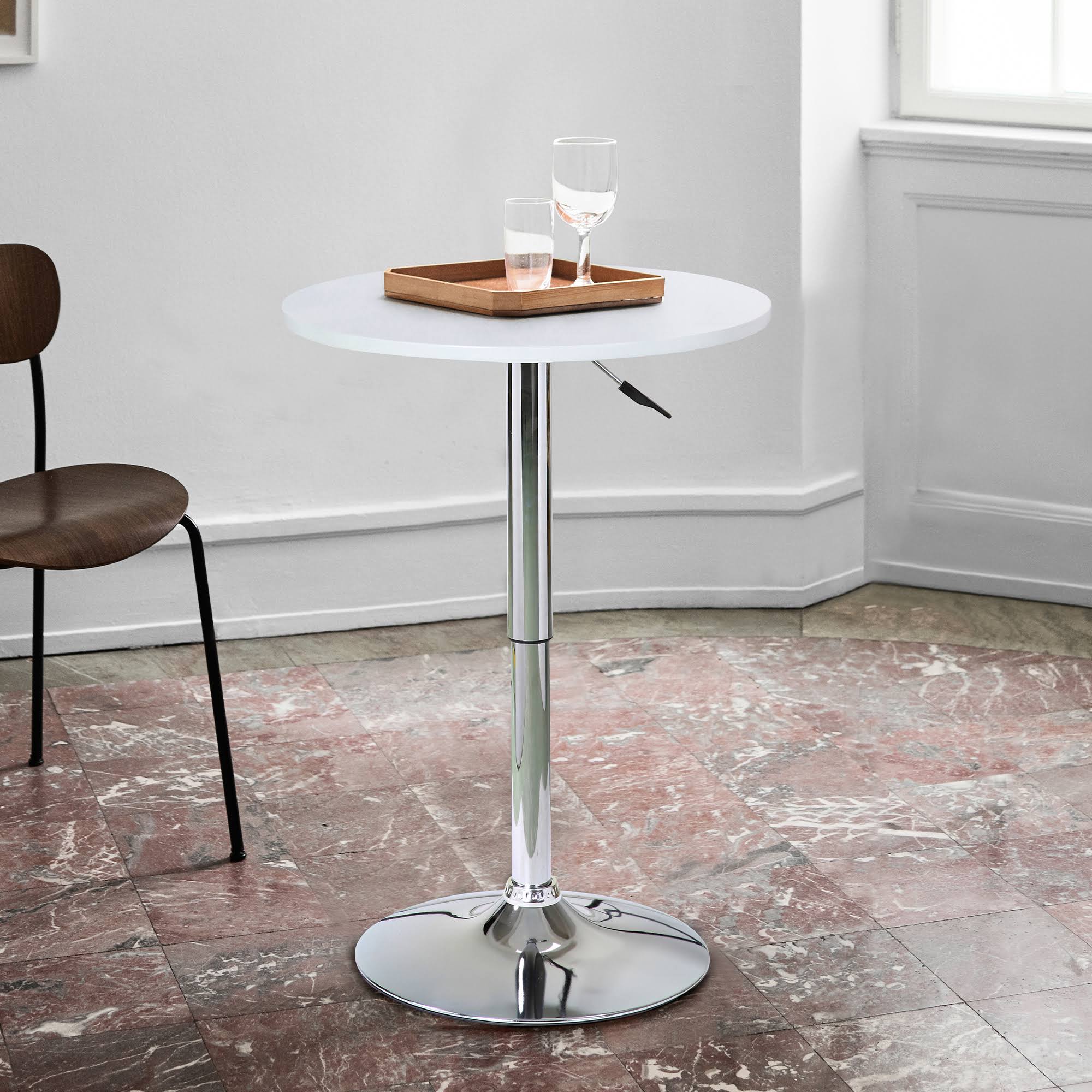 White and Chrome Metal Adjustable Pub Table F888