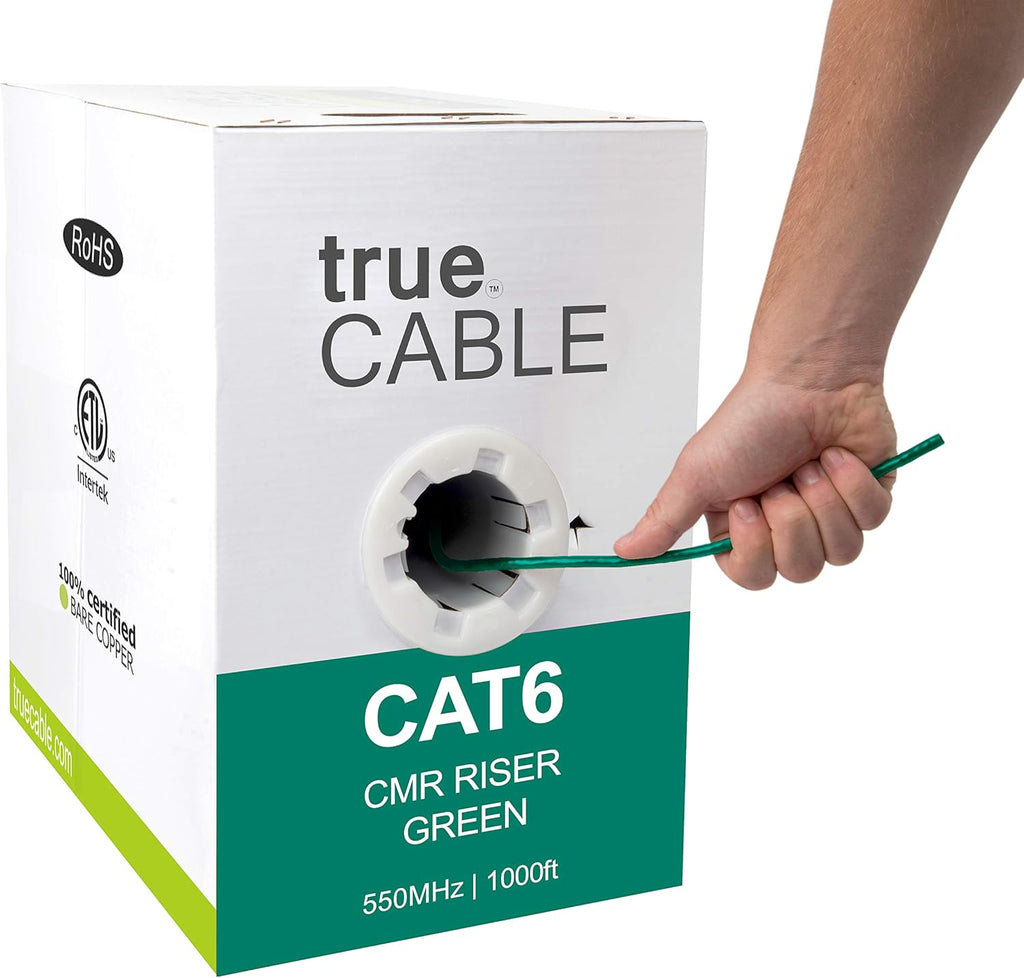 Cat6 Riser 1000ft Gray 23AWG 4 Pair Solid Bare Copper 550MHz Unshielded Twisted Pair Bulk Ethernet Cable B5292