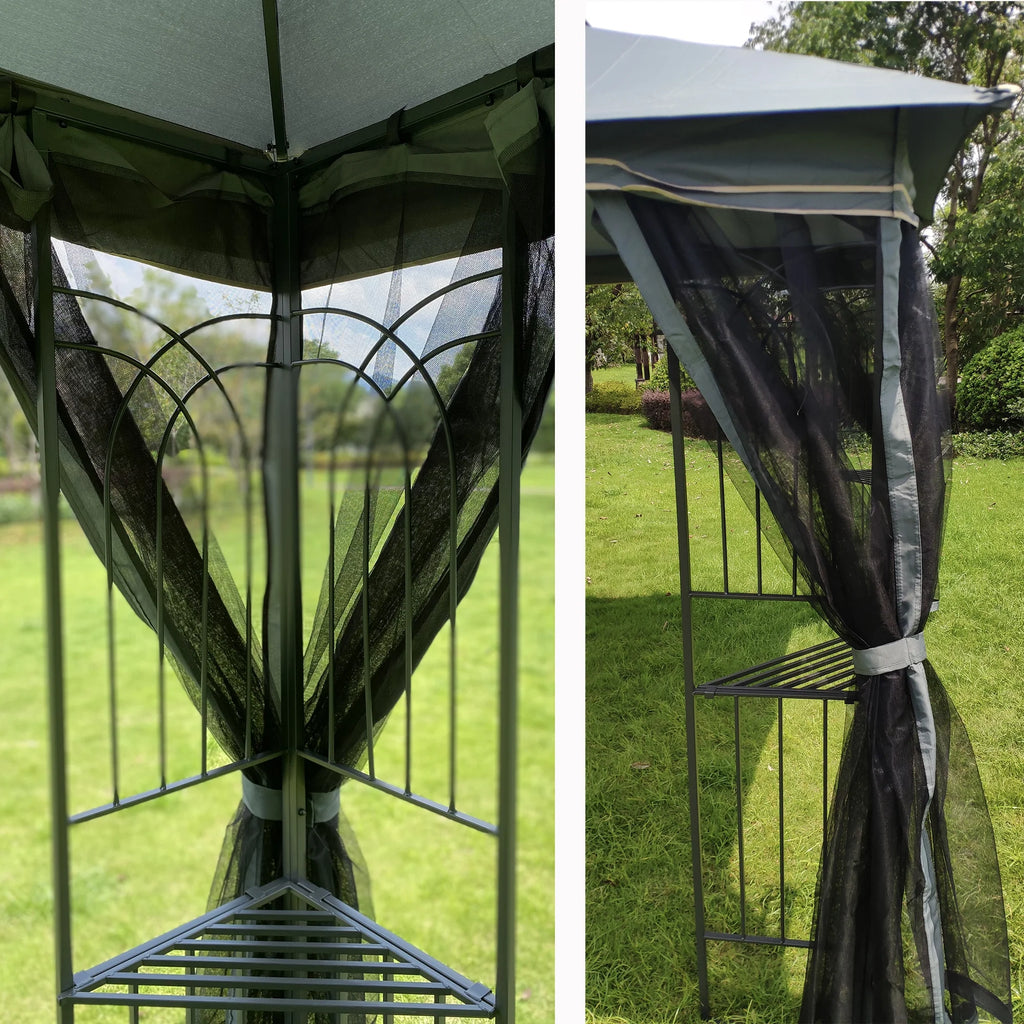 Gray Outdoor Patio Gazebo Canopy Shelter with Ventilated Double Roof and Mosquito Net C72906