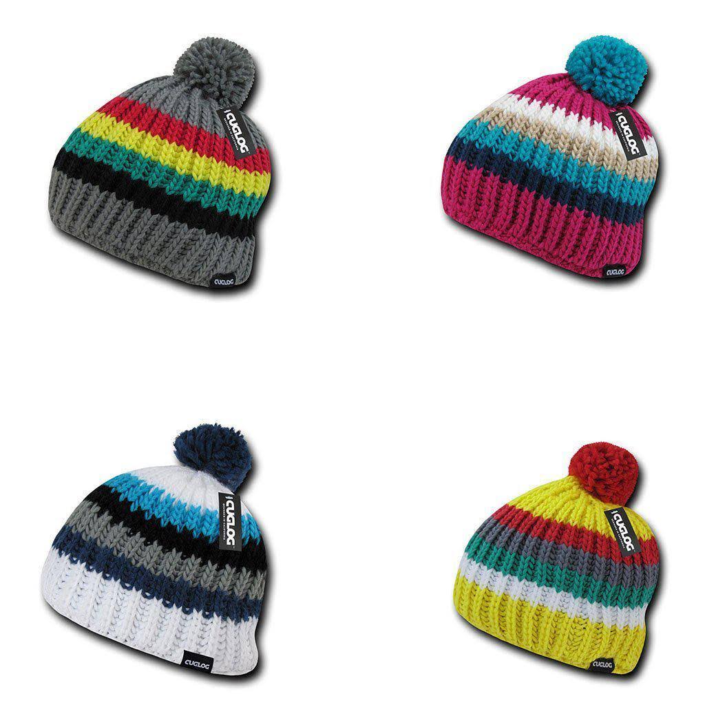 Thick Cable Knit Stripped Beanies Pom Wholesale Bulk W576791