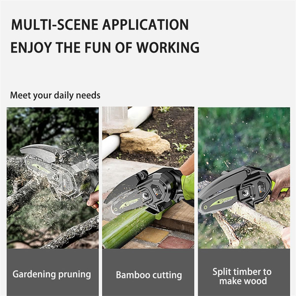 Mini Chainsaw Cordless 2 Pcs 24V Rechargeable Battery Portable One-Handed H4928