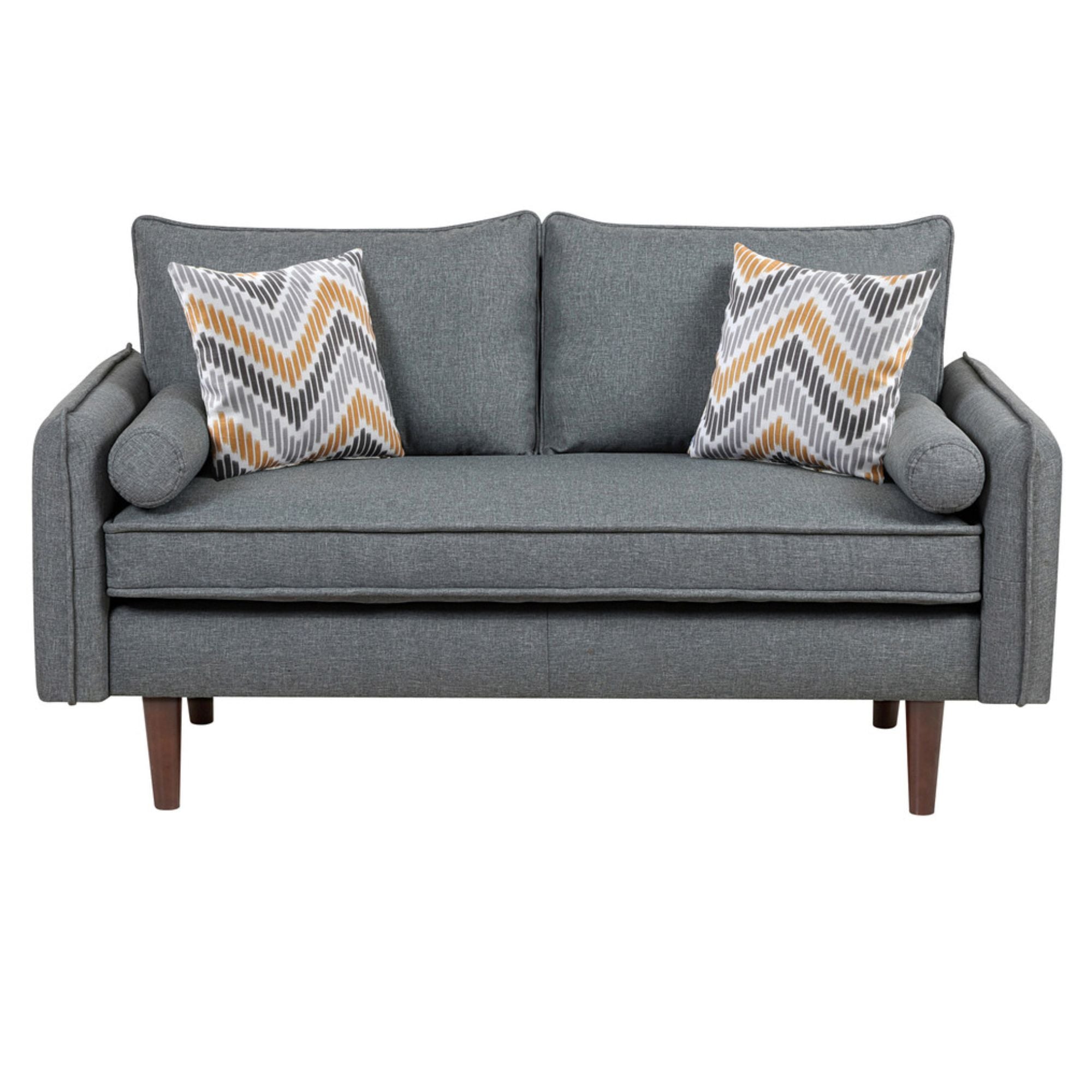 Gray Linen Loveseat Couch with USB Charging Ports & Pillows H7738