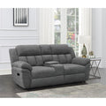 Charcoal Upholstered Motion Loveseat Console P4097
