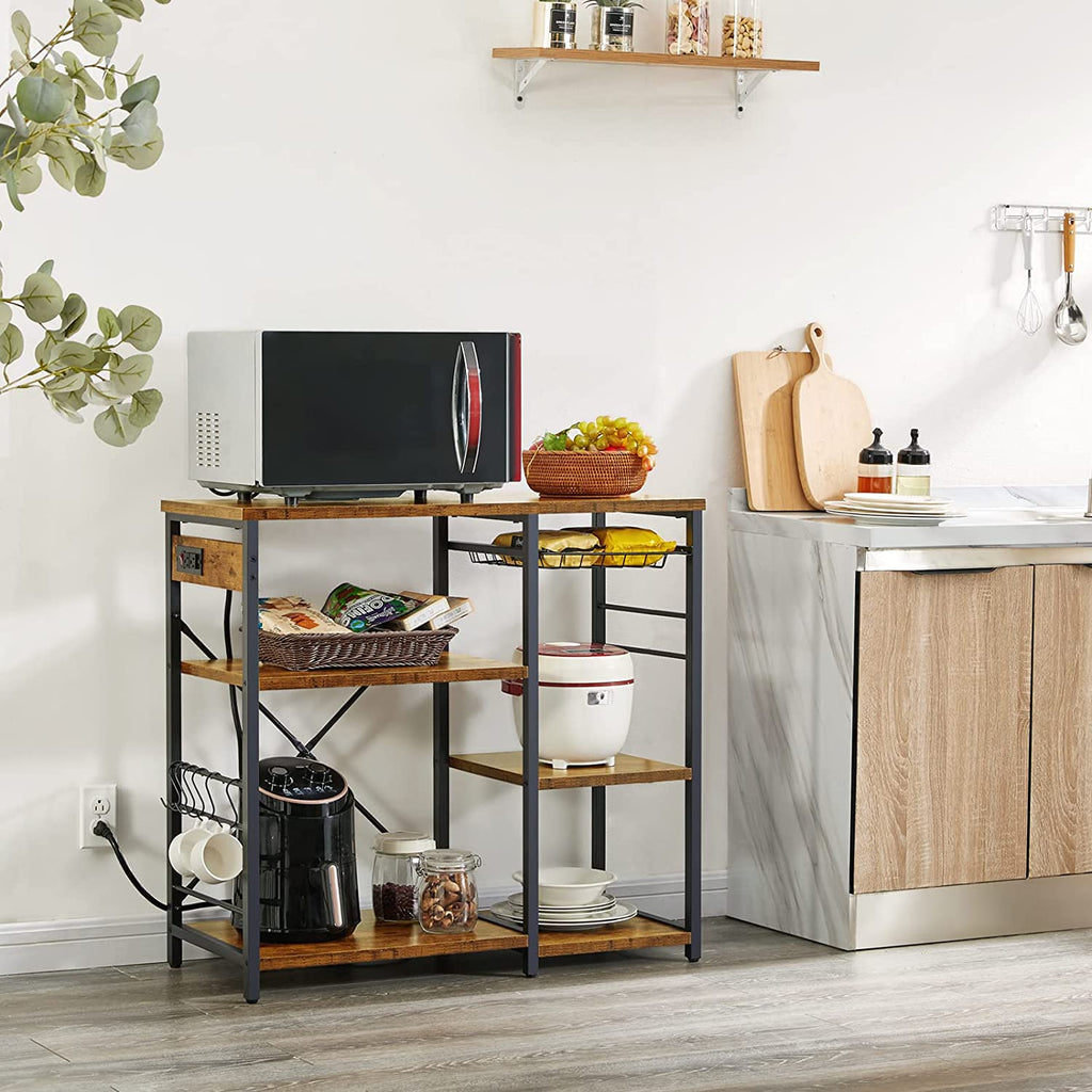 Rustic Brown Coffee Bar Table Station with Storage Shelf N11377