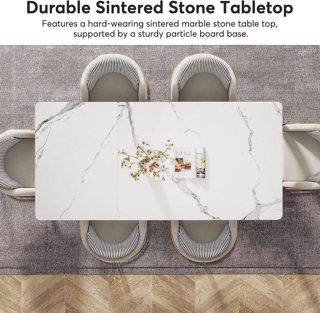 63" Sintered Stone White Marble Dining Table Y4051
