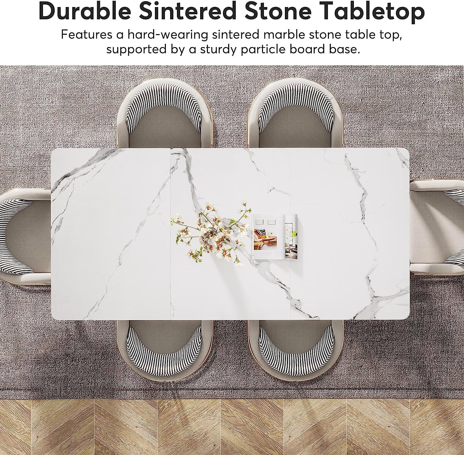 63" Sintered Stone White Marble Dining Table Y4051