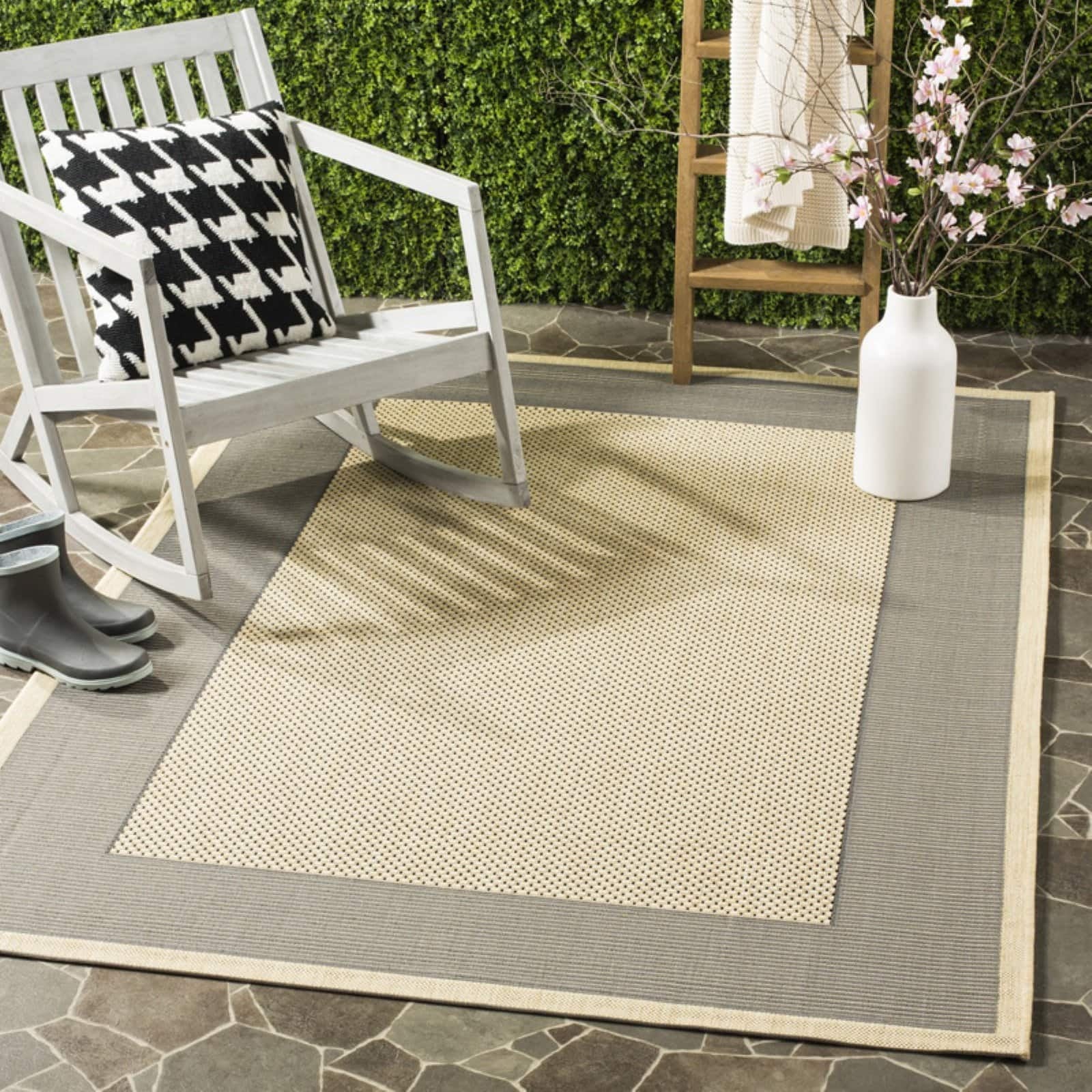 Natural/Gold Striped Border Indoor/Outdoor Area Rug P627
