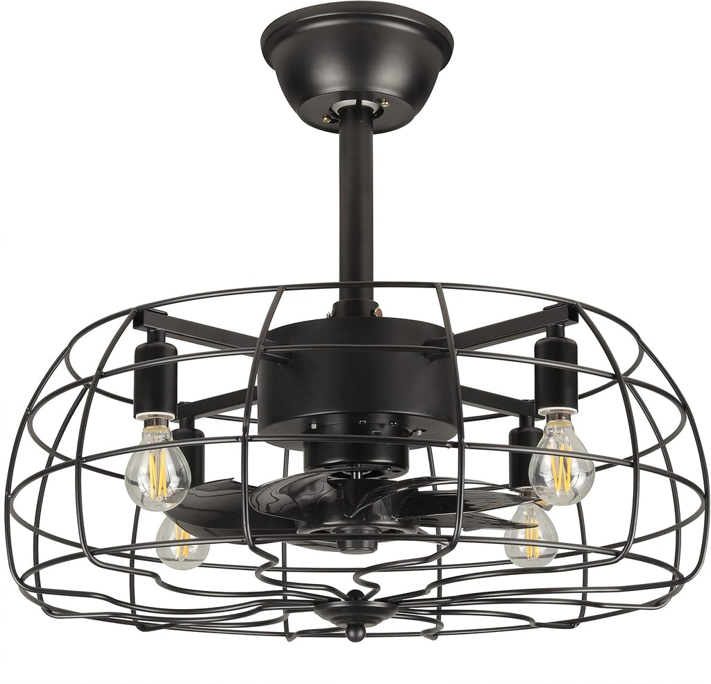 Black Industrial Caged Ceiling Fan with Remote Control V644507