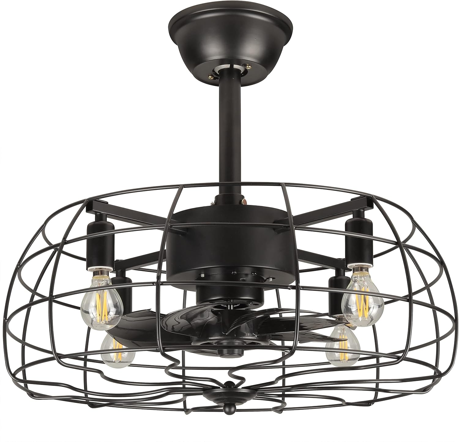 Black Industrial Caged Ceiling Fan with Remote Control V644507