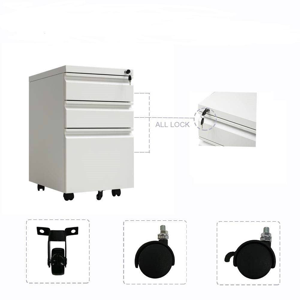 White 3-Drawer Locking Rolling Metal File Cabinet Z97335