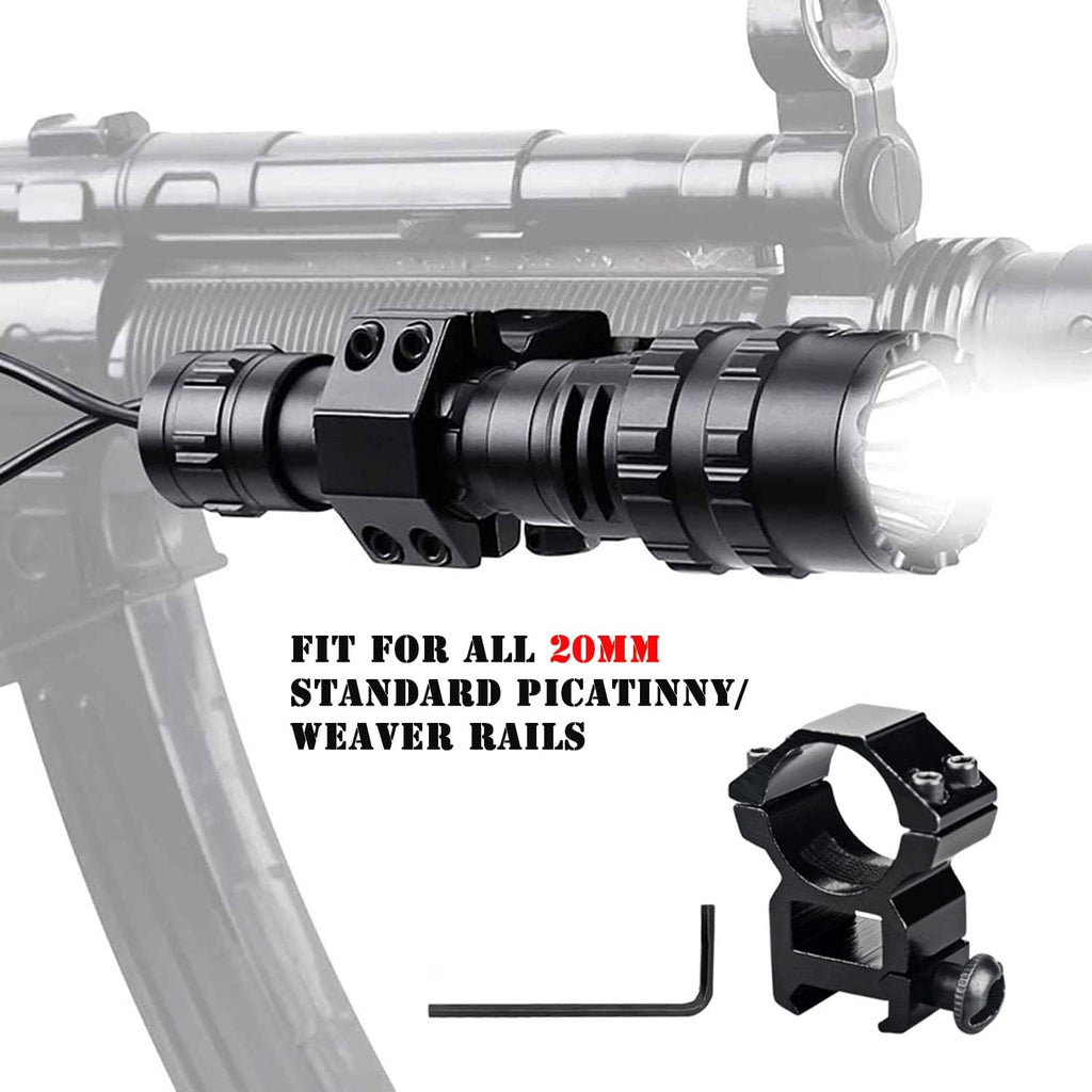 2 Pack LED Flashlight with Picatinny Rail Mount and Tactile Pressure Switch, USB Rechargeable Waterproof R9780