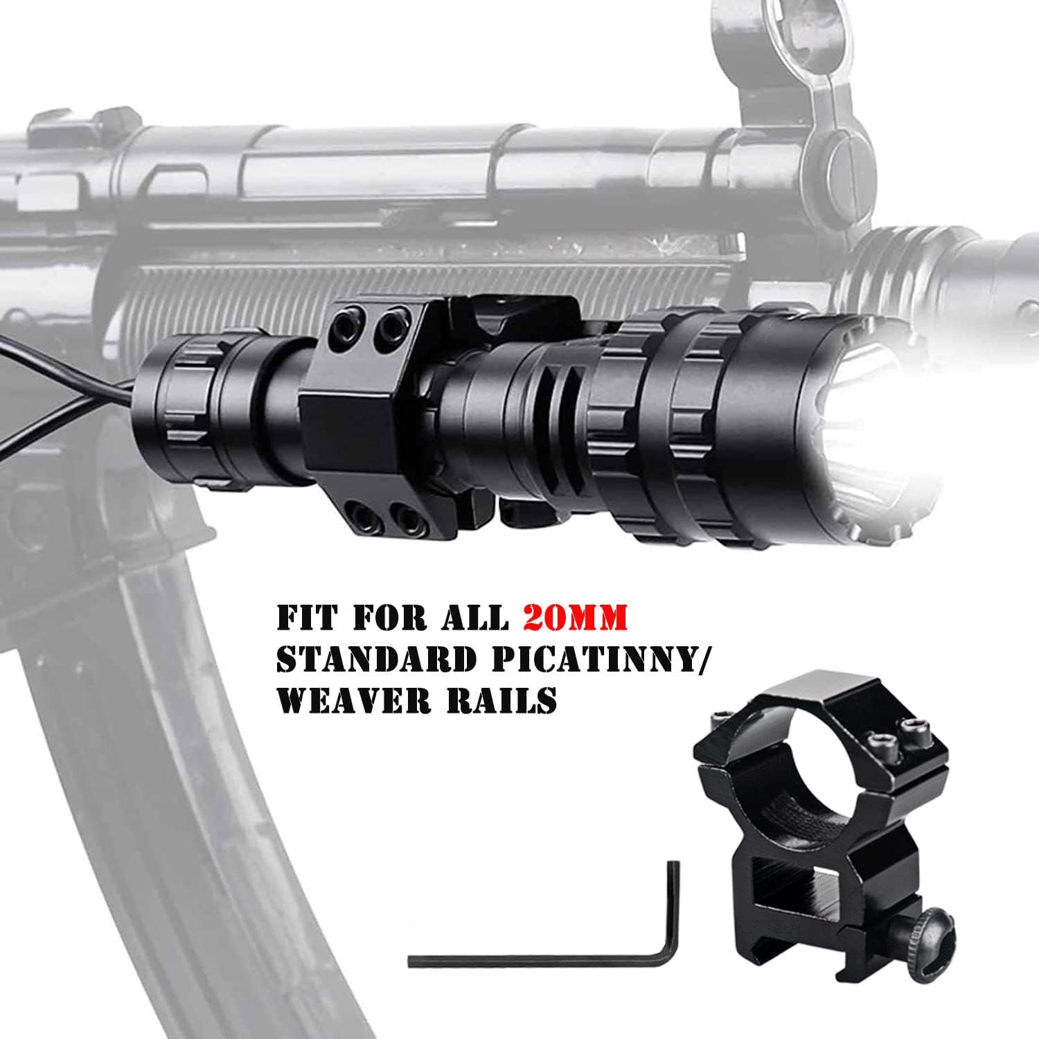2 Pack LED Flashlight with Picatinny Rail Mount and Tactile Pressure Switch, USB Rechargeable Waterproof R9780