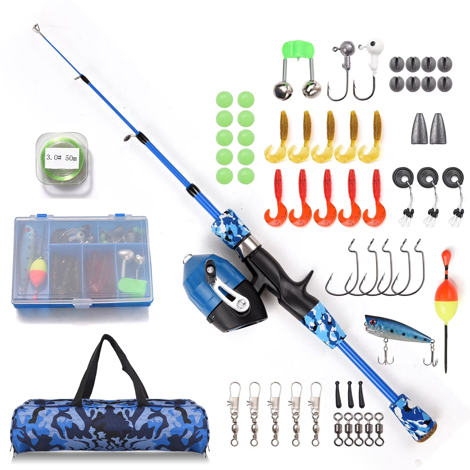 Kids Fishing Rod and Reel Combo Telescopic Spincast with Tackle Box W34929