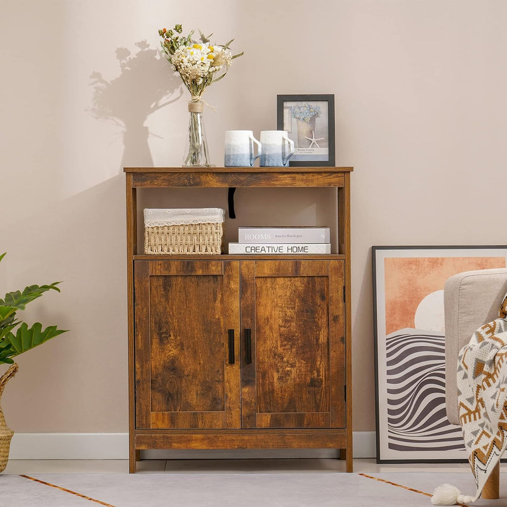 Rustic Brown Floor Storage Cabinet with 2 Doors and Adjustable Shelf A6651