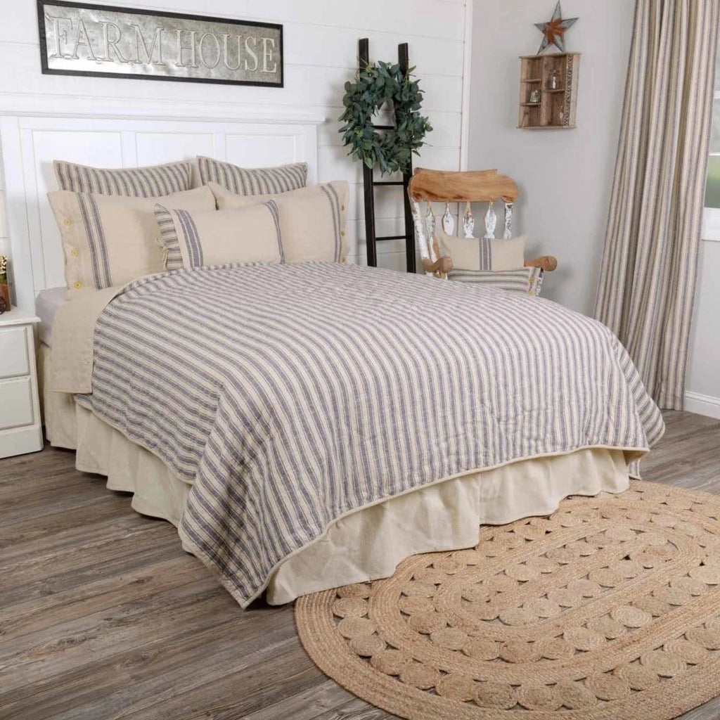 Blue Ticking Stripe Quilt, California King T940041