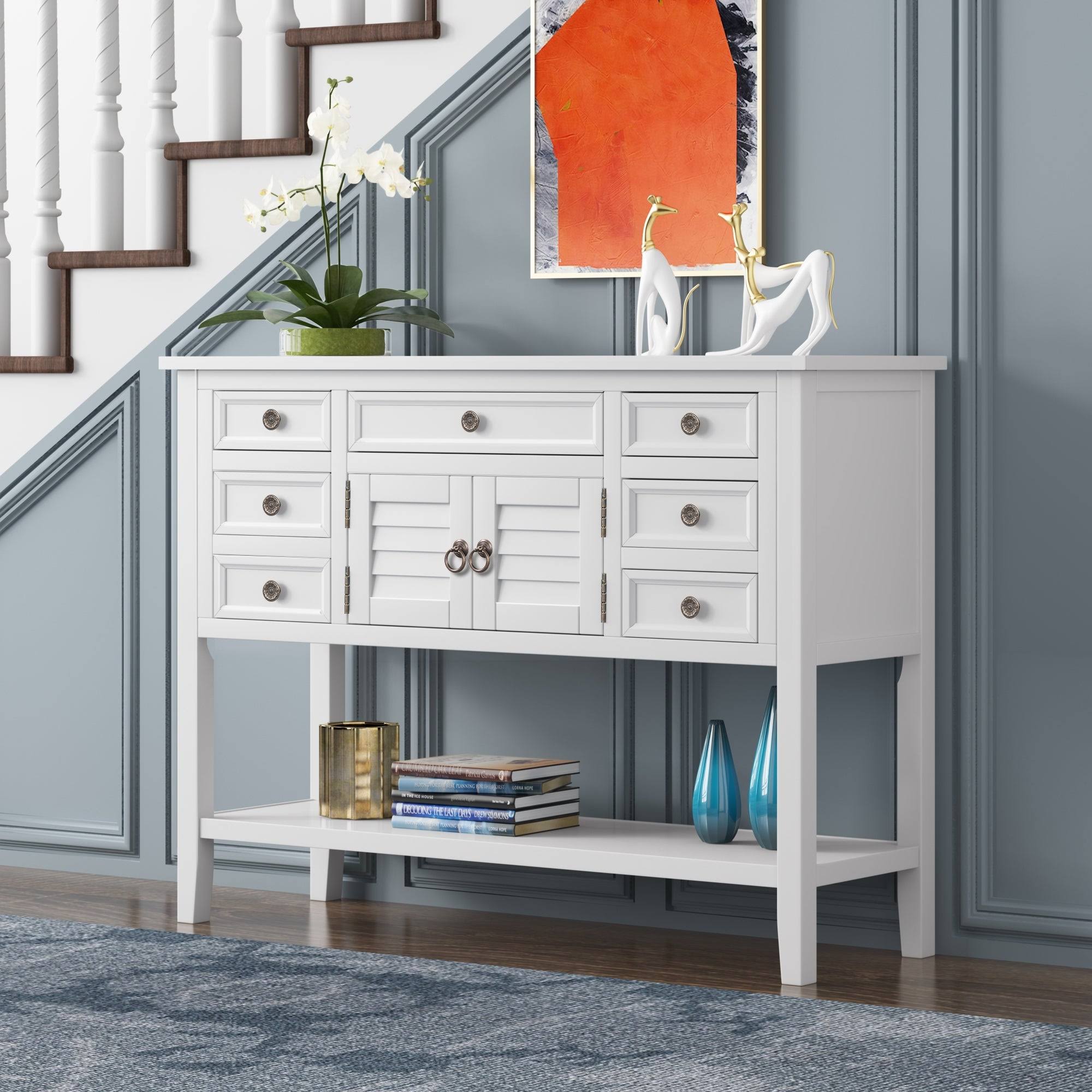 Blue Console Table with 7 Drawers and 1 Cabinet T783689