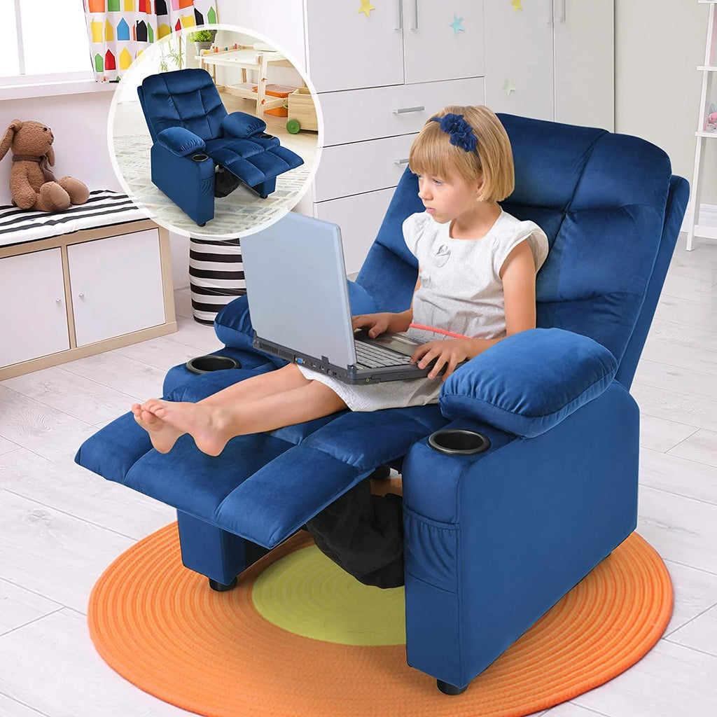 Rose Velvet Kids Recliner Chair with Cup Holder D45952