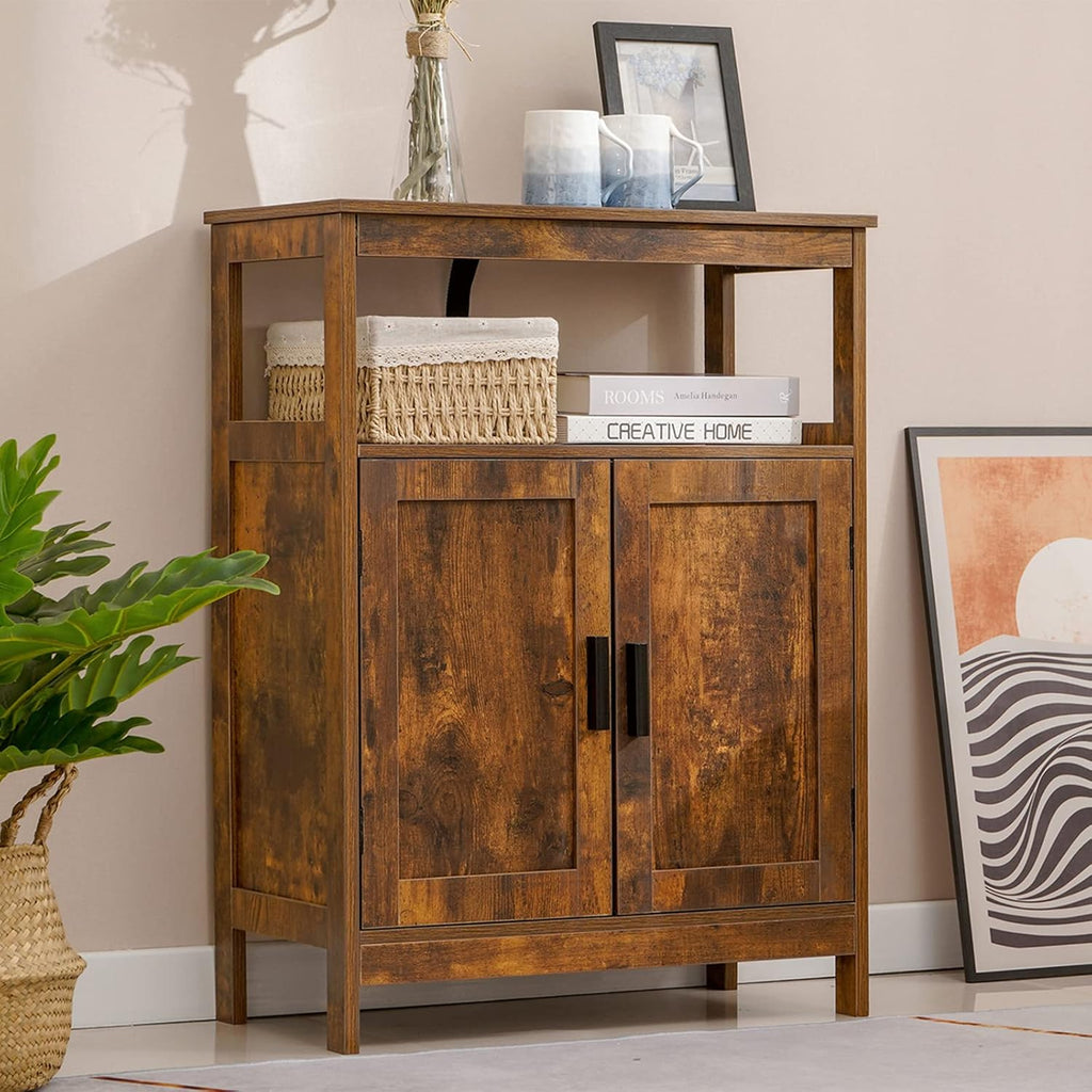 Rustic Brown Floor Storage Cabinet with 2 Doors and Adjustable Shelf A6651