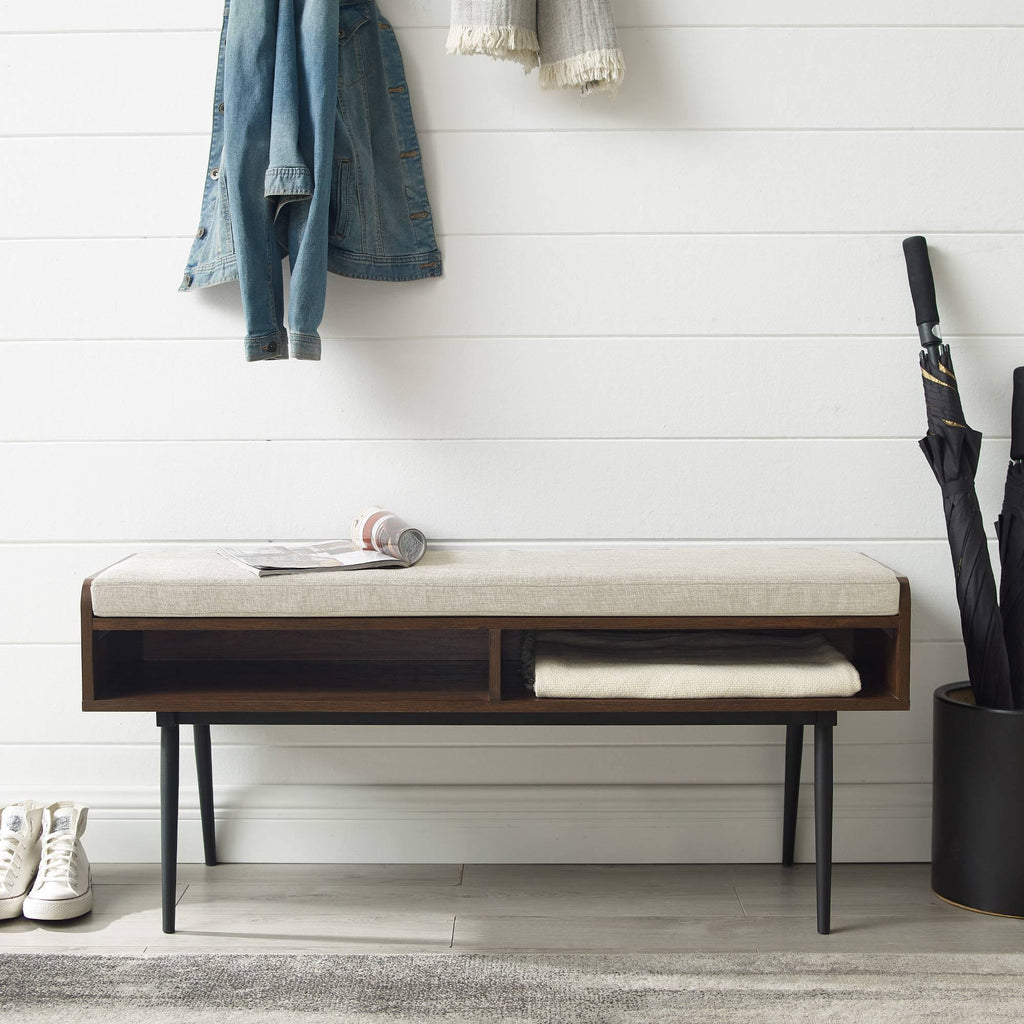 Dual Compartment Entry Bench Dark Walnut/Oatmeal S5944