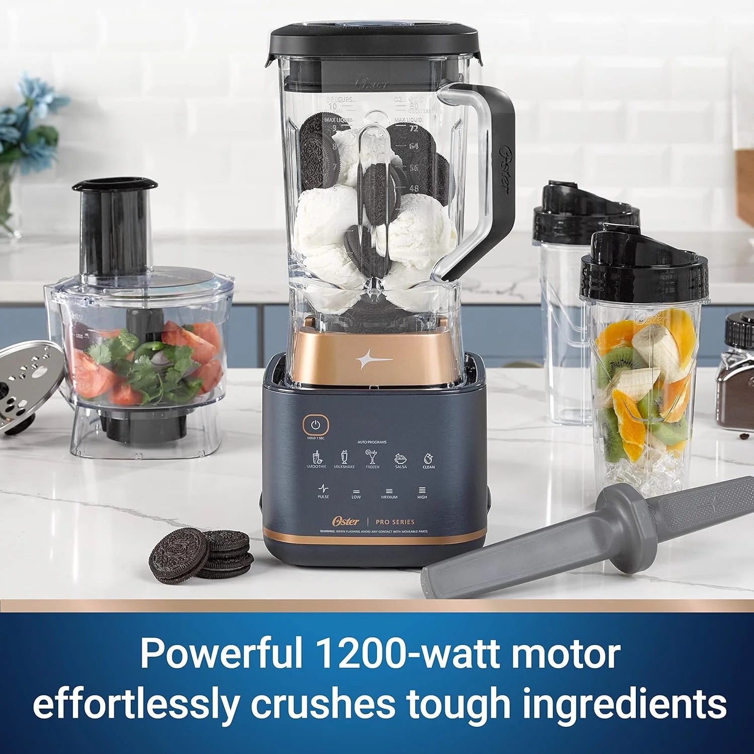 Kitchen System with XL 9-Cup Tritan Jar, Food Processor, 2 Blend-n-Go Cups, Mini Jar and Tamper Tool, Dark Blue Z7186