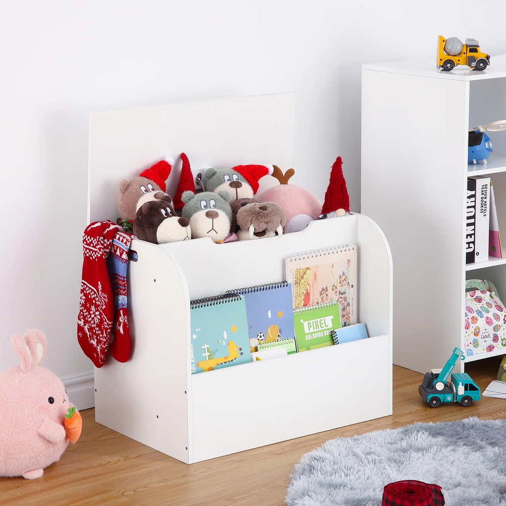 White Extra Large Wooden Toy Storage Bench with Safety Hinges G1147