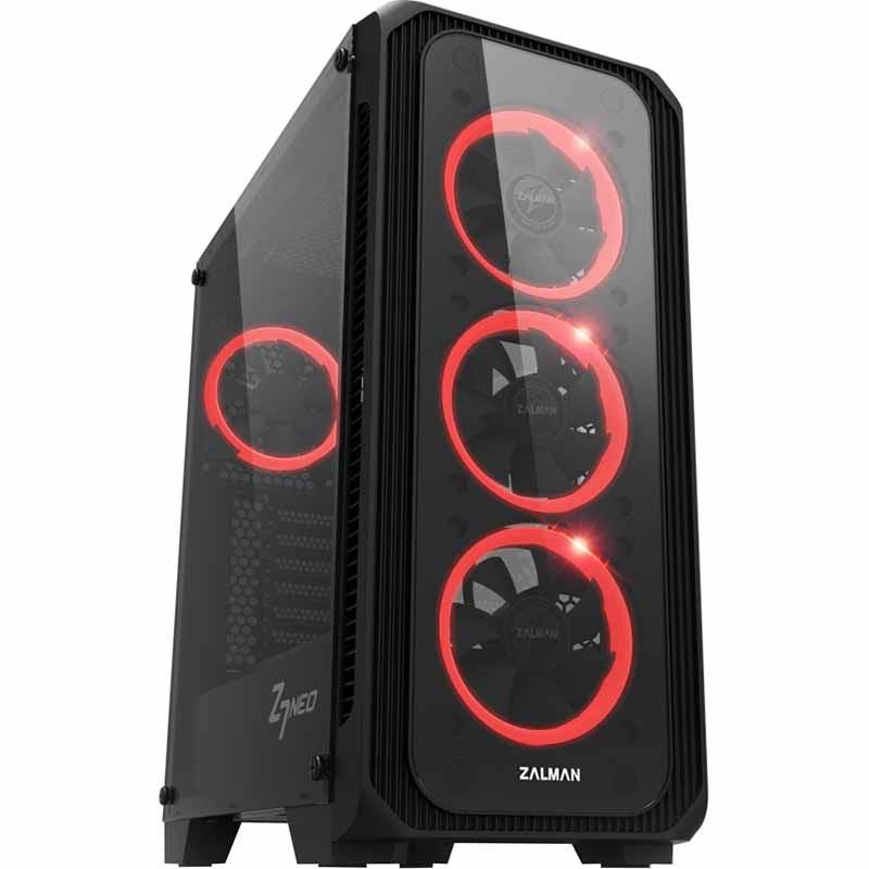 ATX Mid Tower Gaming PC Case with Tempered Glass and 4 Pre-Installed 120mm RGB LED Ring Fans M17338