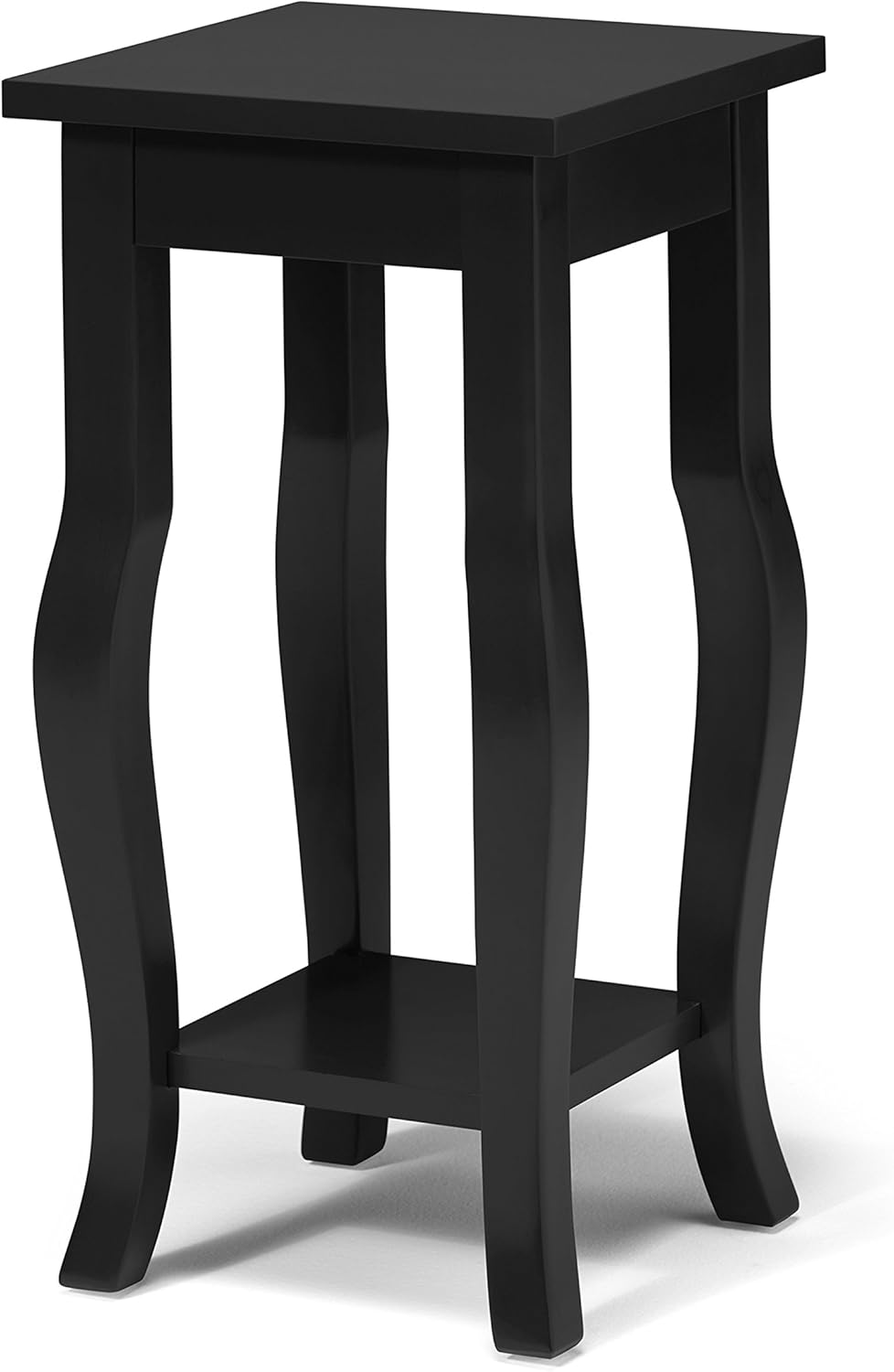 Black Wood Pedestal End Table with Curved Cabriole Legs and Lower Display Shelf, Pack of 2 Z83909