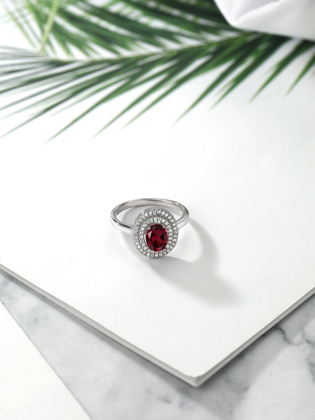 Oval Red Rhodolite Garnet Halo Engagement Ring L568449
