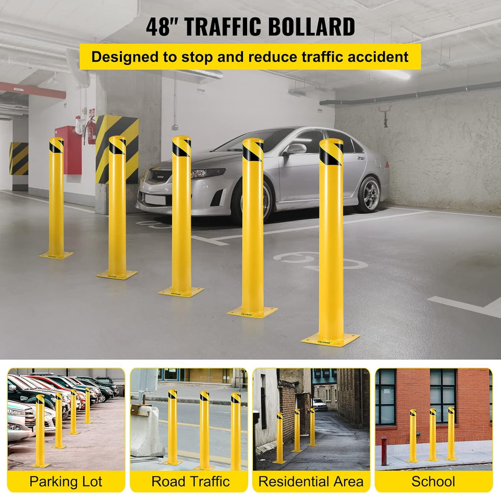 Yellow Powder Coat Steel Safety Barrier Bollard with 4 Anchor Bolts A211