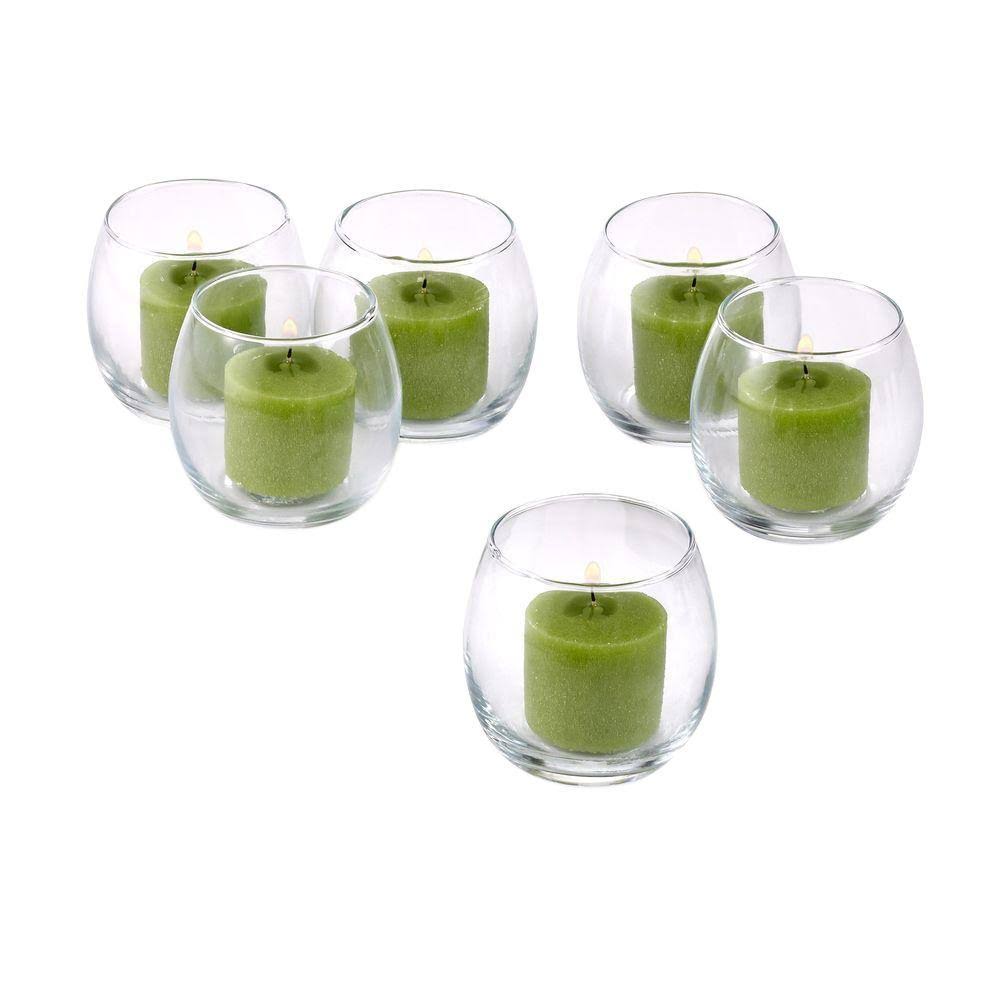 Clear Glass Hurricane Votive Candle Holders with Lime Green Votive Candles (Set of 36) T808