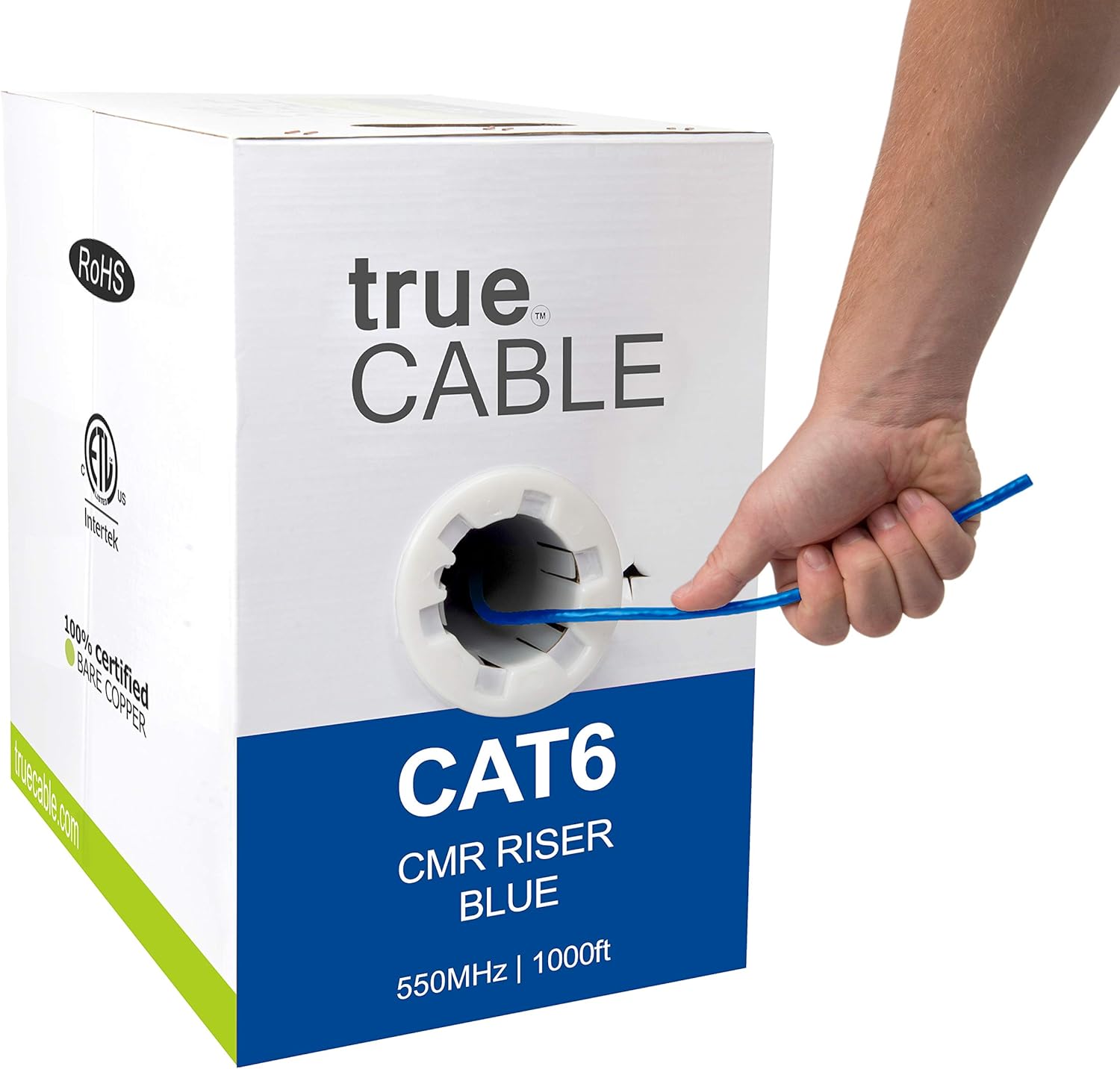 Cat6 Riser 1000ft Gray 23AWG 4 Pair Solid Bare Copper 550MHz Unshielded Twisted Pair Bulk Ethernet Cable B5292