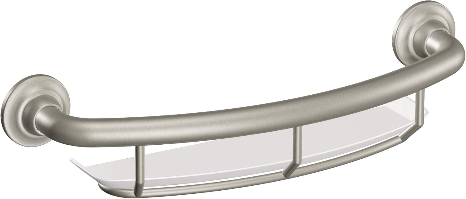 Chrome Curved Bath Safety Grab Bar with Built-in Shelf D298