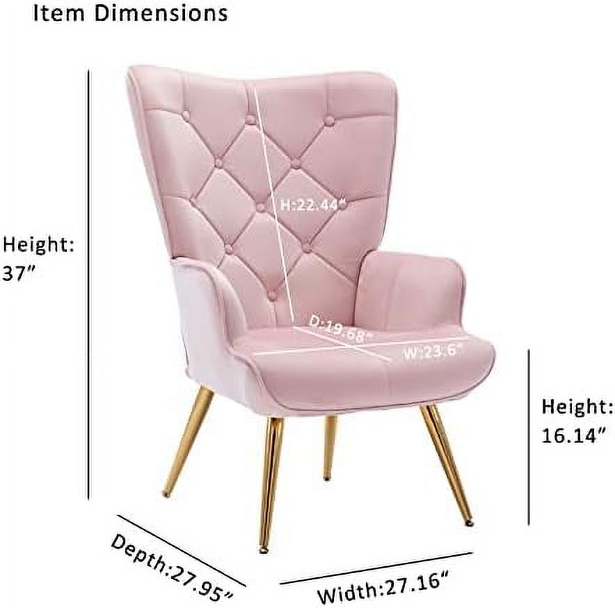 Velvet Buttoned Accent Arm Lounge Chair with Golden Plated Metal Legs & Pillow High Wingback Club Chair B1813