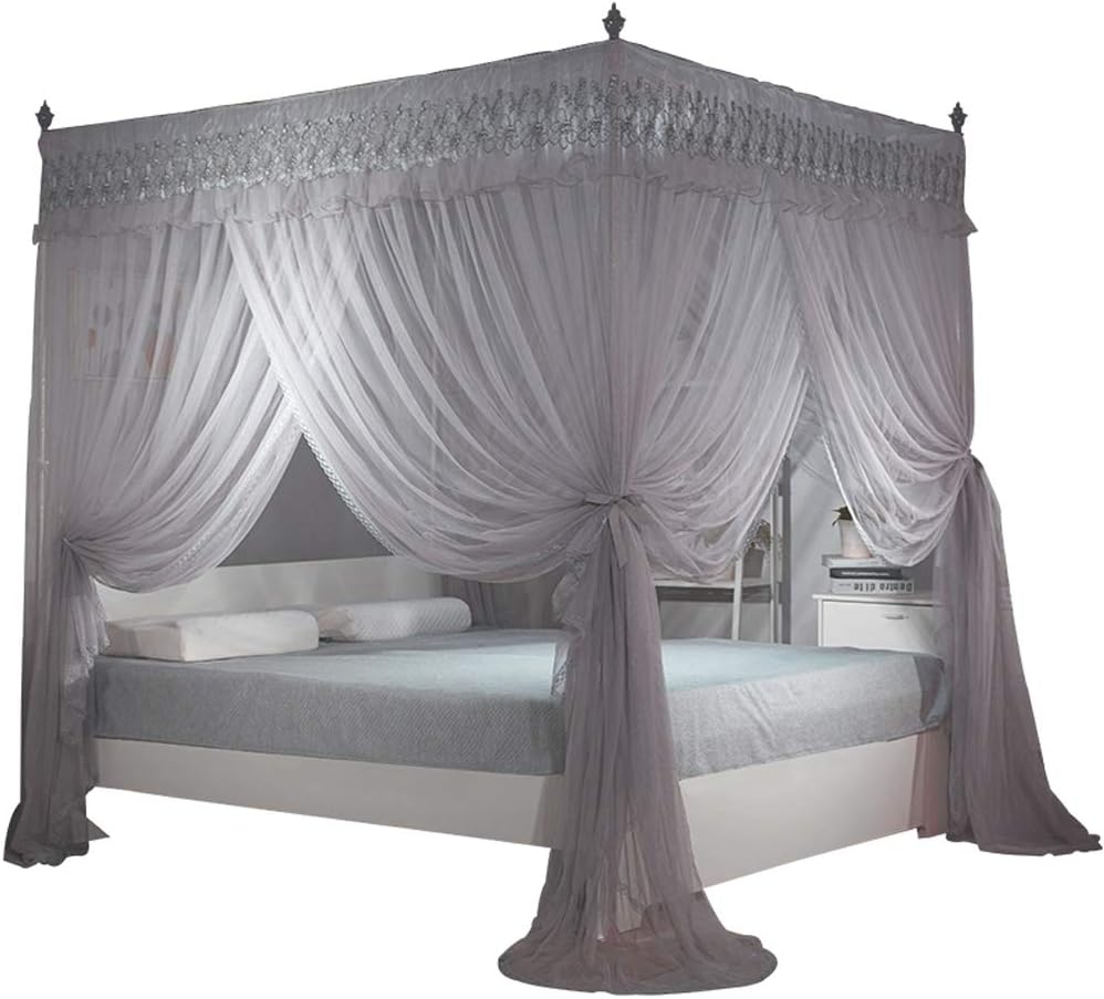 Gray Lace 4 Openings Queen Bed Canopy J27126