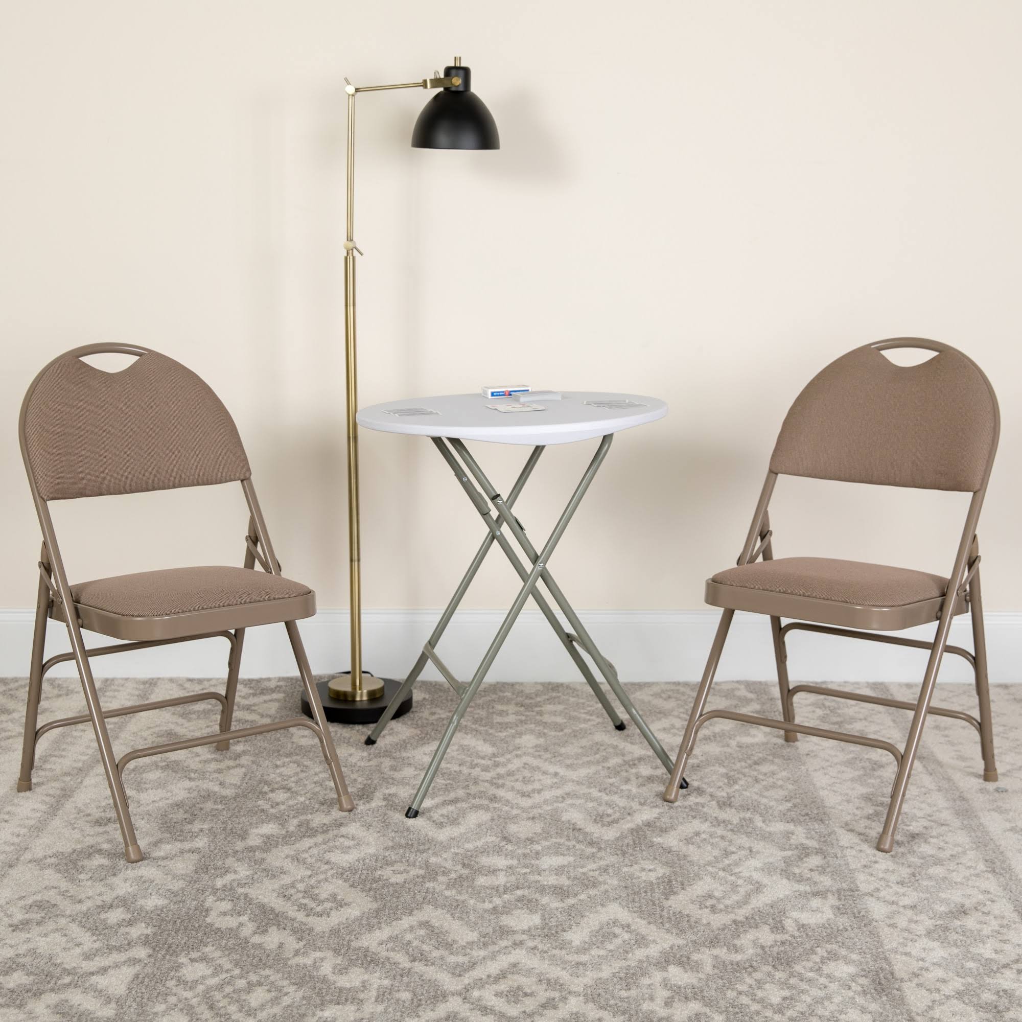 Beige Fabric Metal Folding Chair H41855