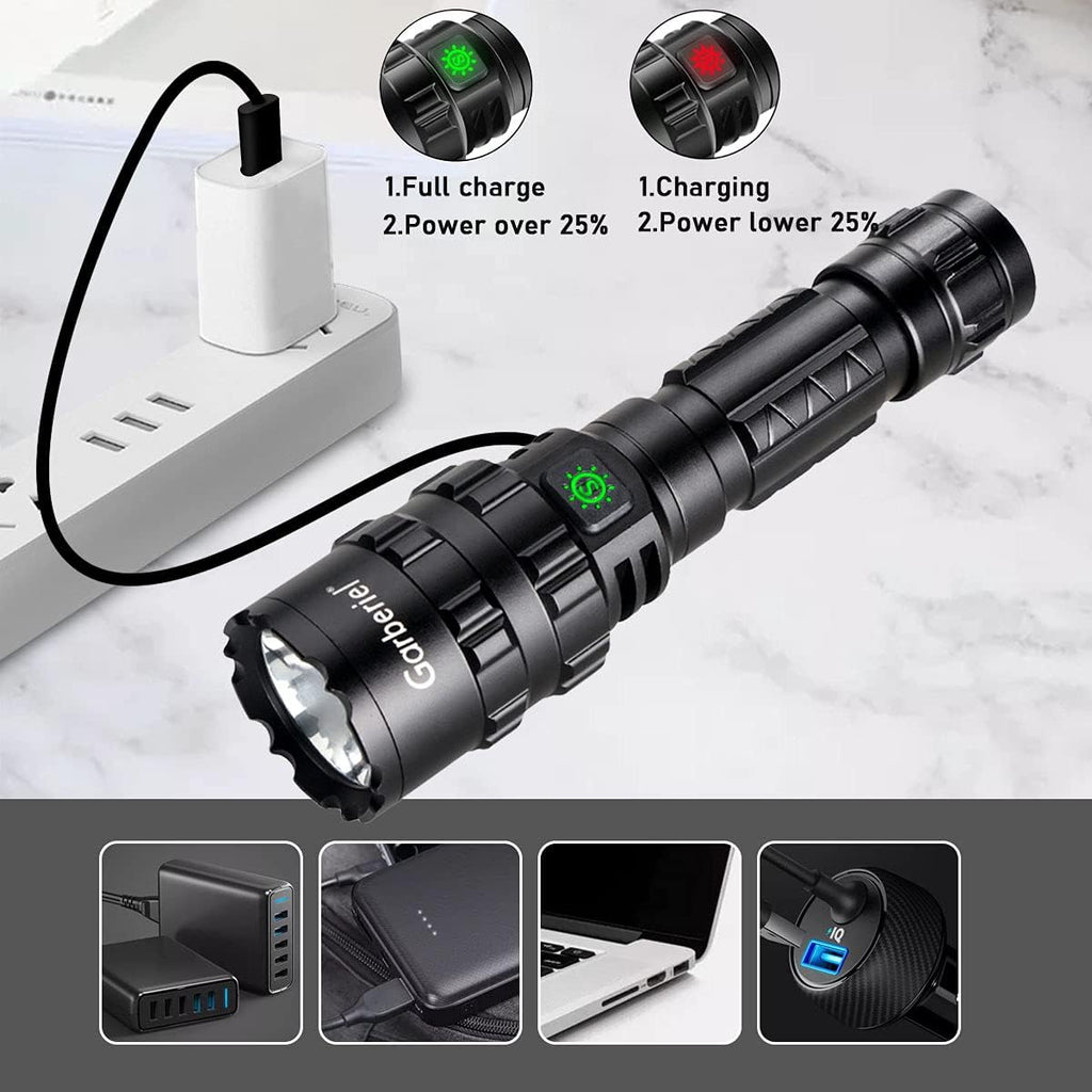 2 Pack LED Flashlight with Picatinny Rail Mount and Tactile Pressure Switch, USB Rechargeable Waterproof R9780