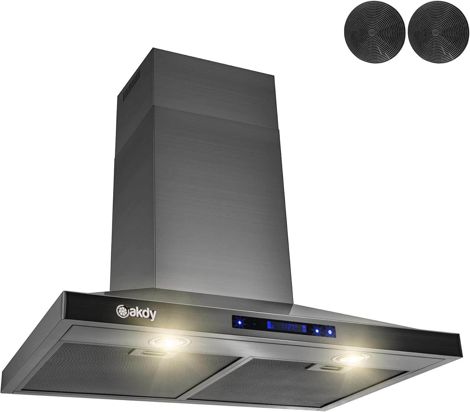 Black Stainless Steel Wall Mount Range Hood with Touch Panel and Carbon Filters T62841