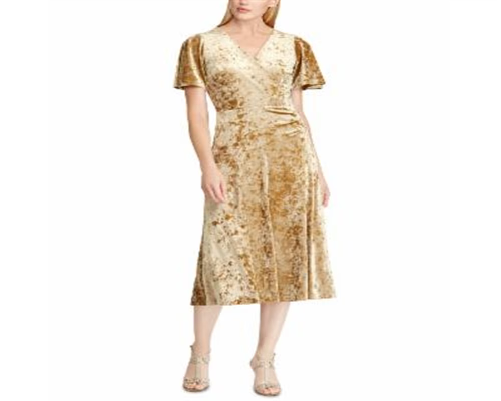 Yellow Velvet Surplice Dress Size 18 I575610